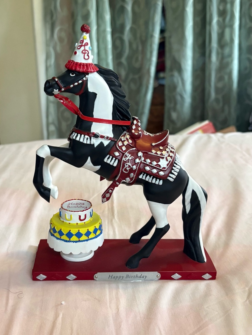 Horse figurine, THE TRAIL OF PAINTED PONIES, title happy birthday. New in box.